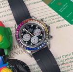 Faux Rolex Daytona Silver Rainbow Oyster flex Band Watch 40mm